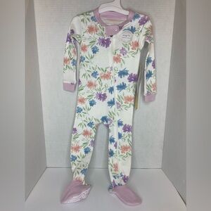 Burt's Bees Sleep & Play Pajamas Wild Flower Zipfront Nonslip Footed Organic 12M